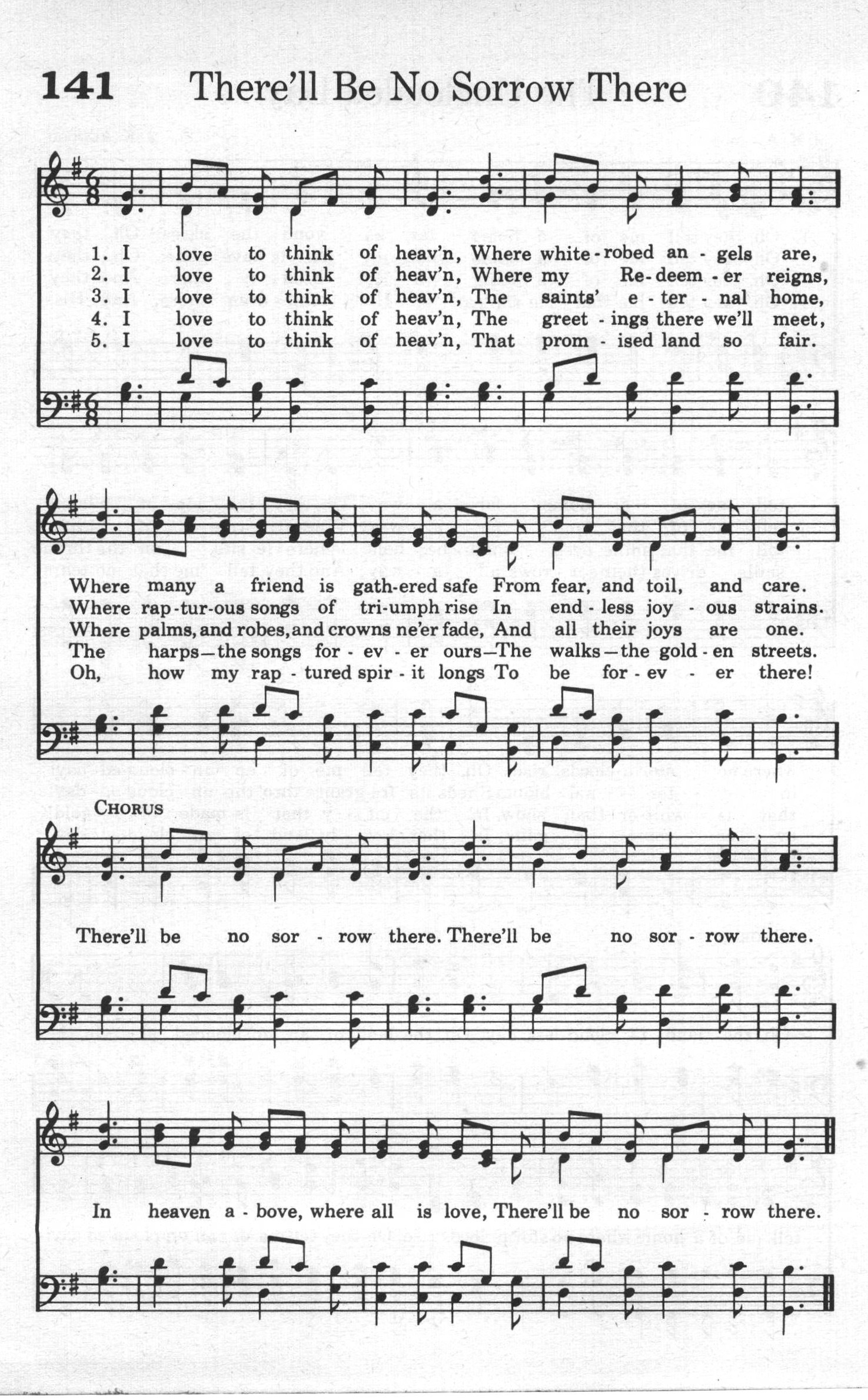 Hymn Sheet for There'll Be No Sorrow There