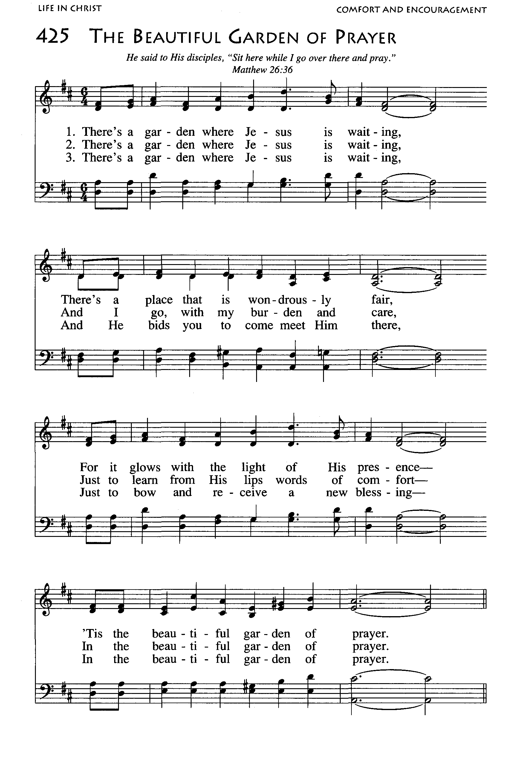 Hymn Sheet for There's A Garden Where Jesus Is Waiting