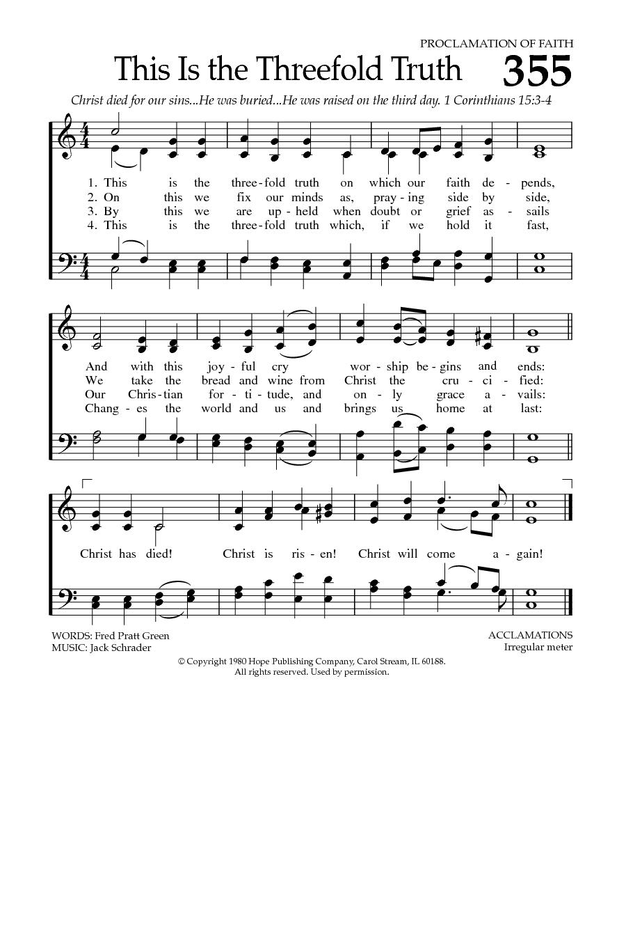 Hymn Sheet for This Is the Threefold Truth