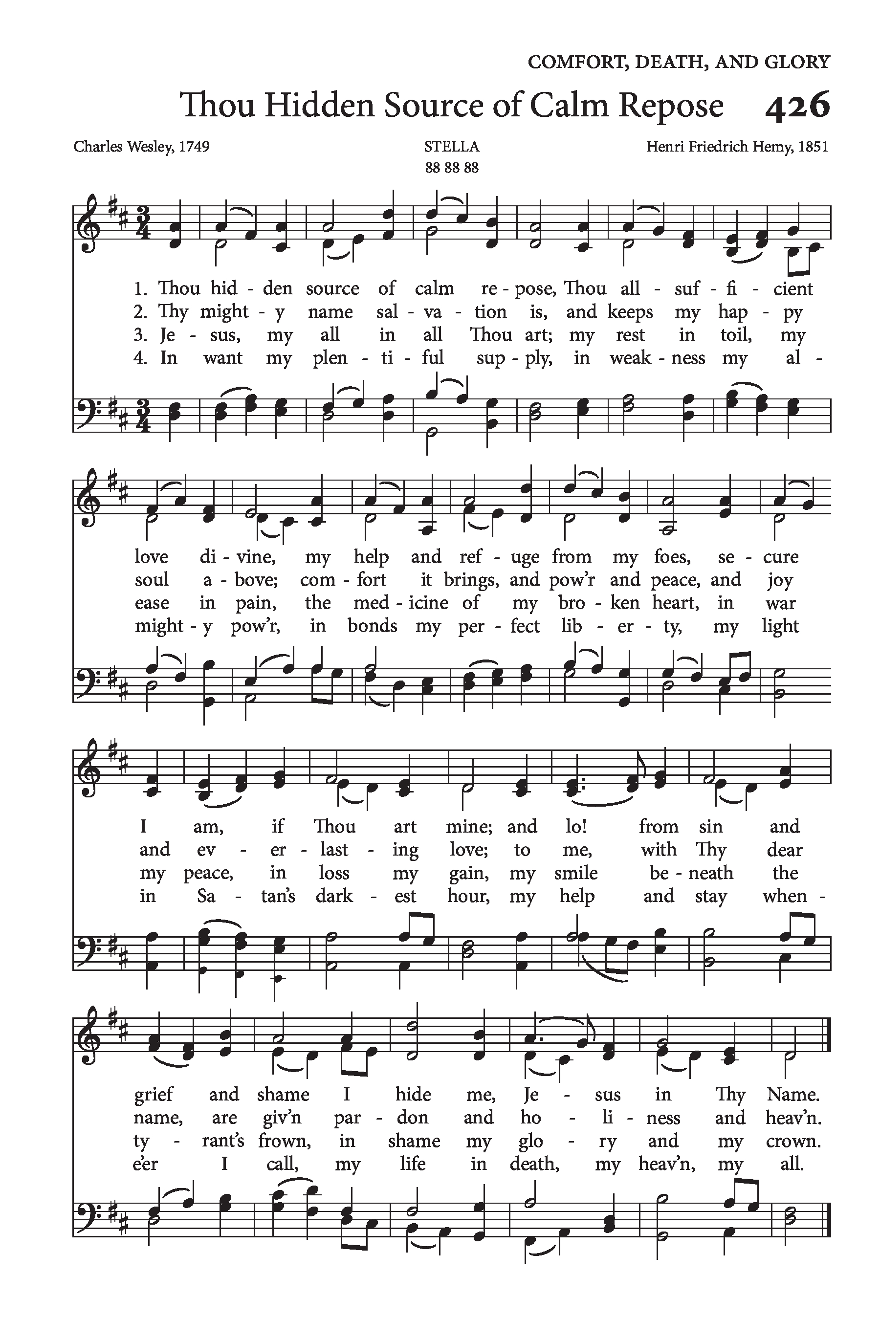 Hymn Sheet for Thou Hidden Source of Calm Repose