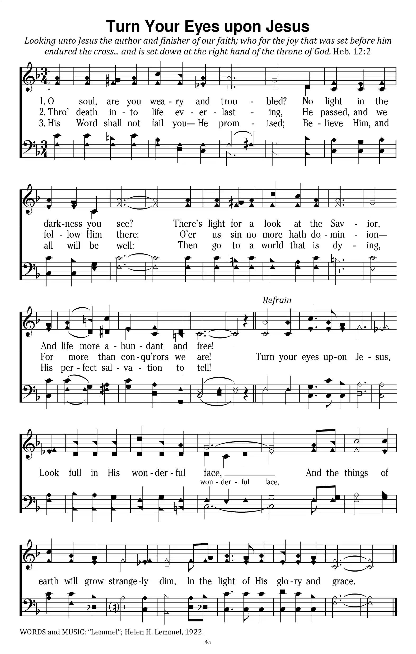 Hymn Sheet for Turn Your Eyes upon Jesus