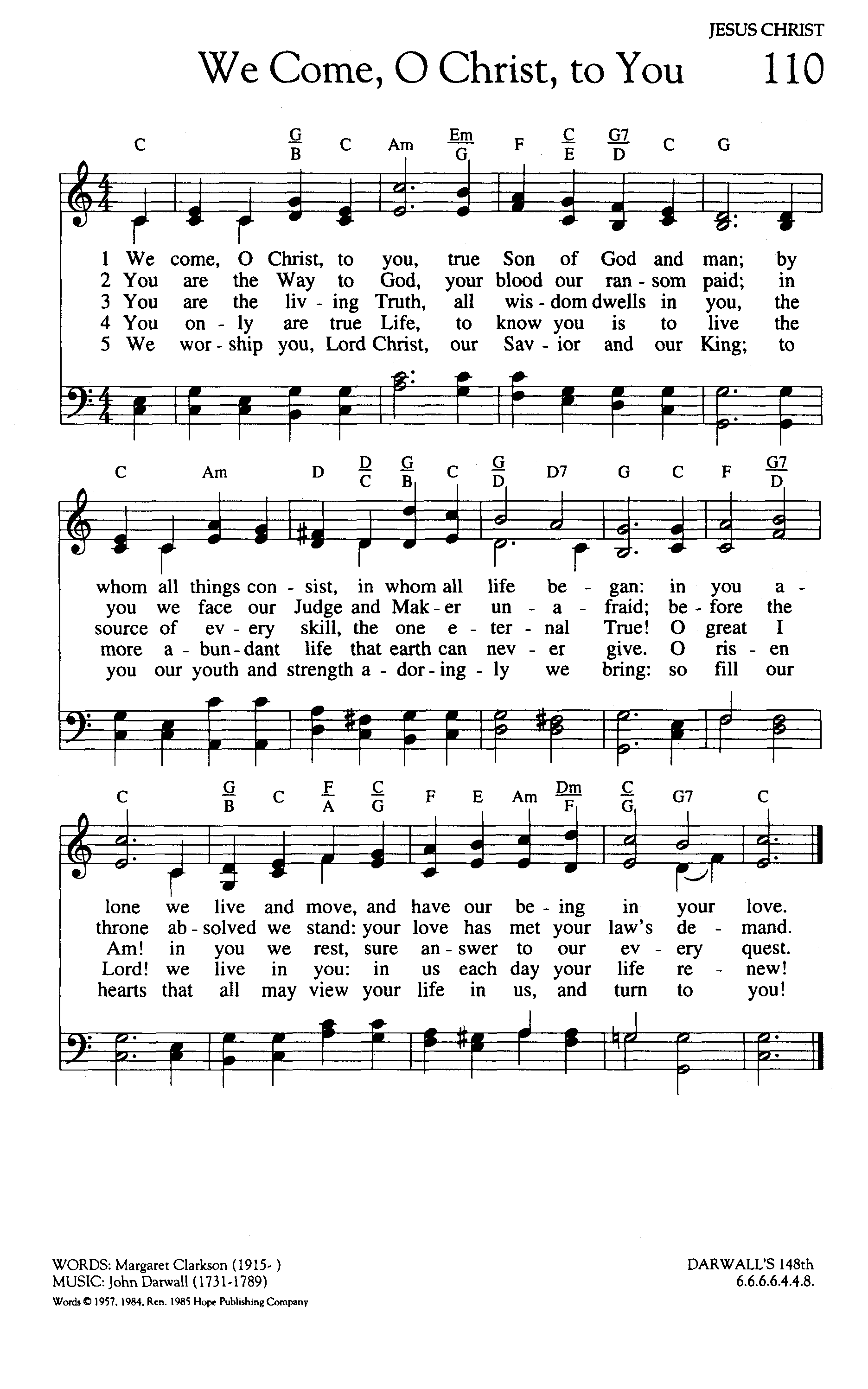 Hymn Sheet for We Come, O Christ, to You