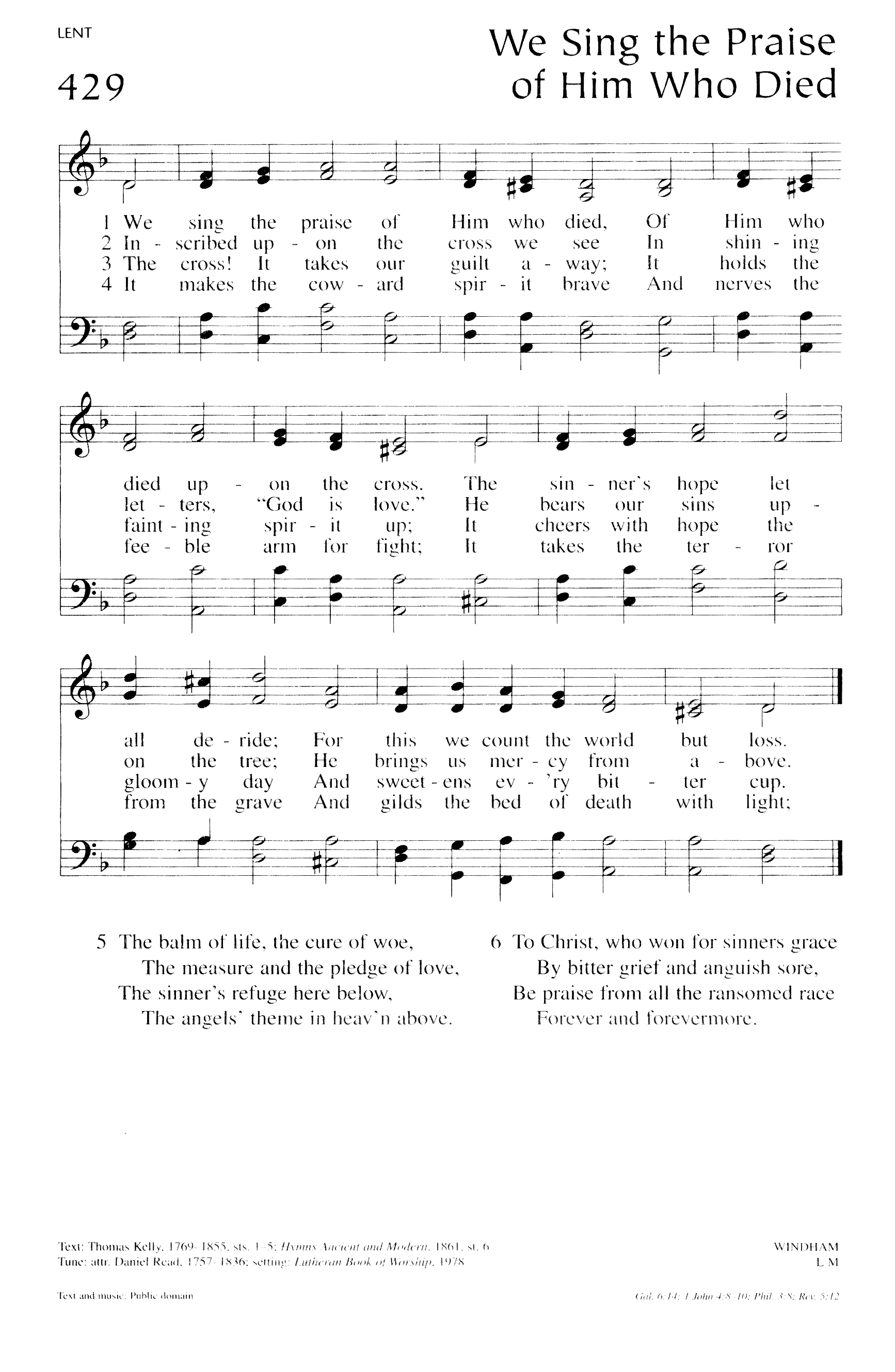 Hymn Sheet for We Sing the Praise of Him Who Died