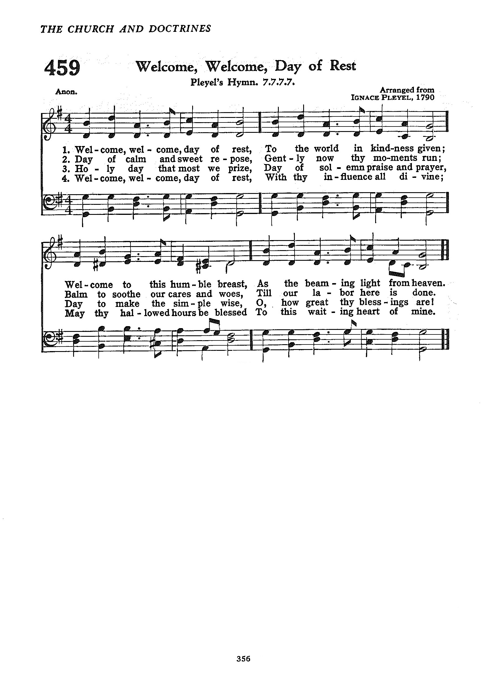 Hymn Sheet for Welcome, Welcome, Day of Rest