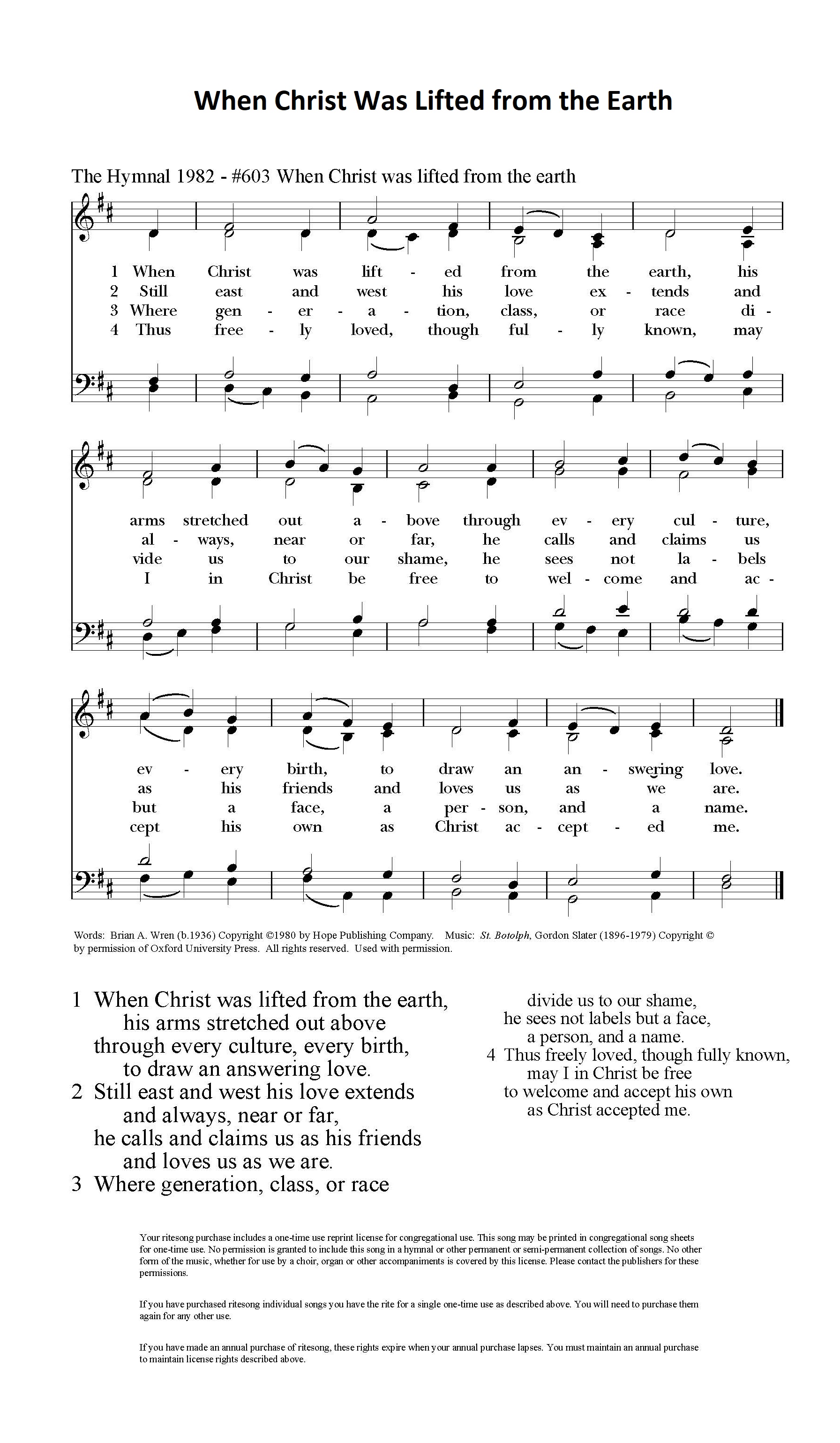 Hymn Sheet for When Christ Was Lifted from the Earth