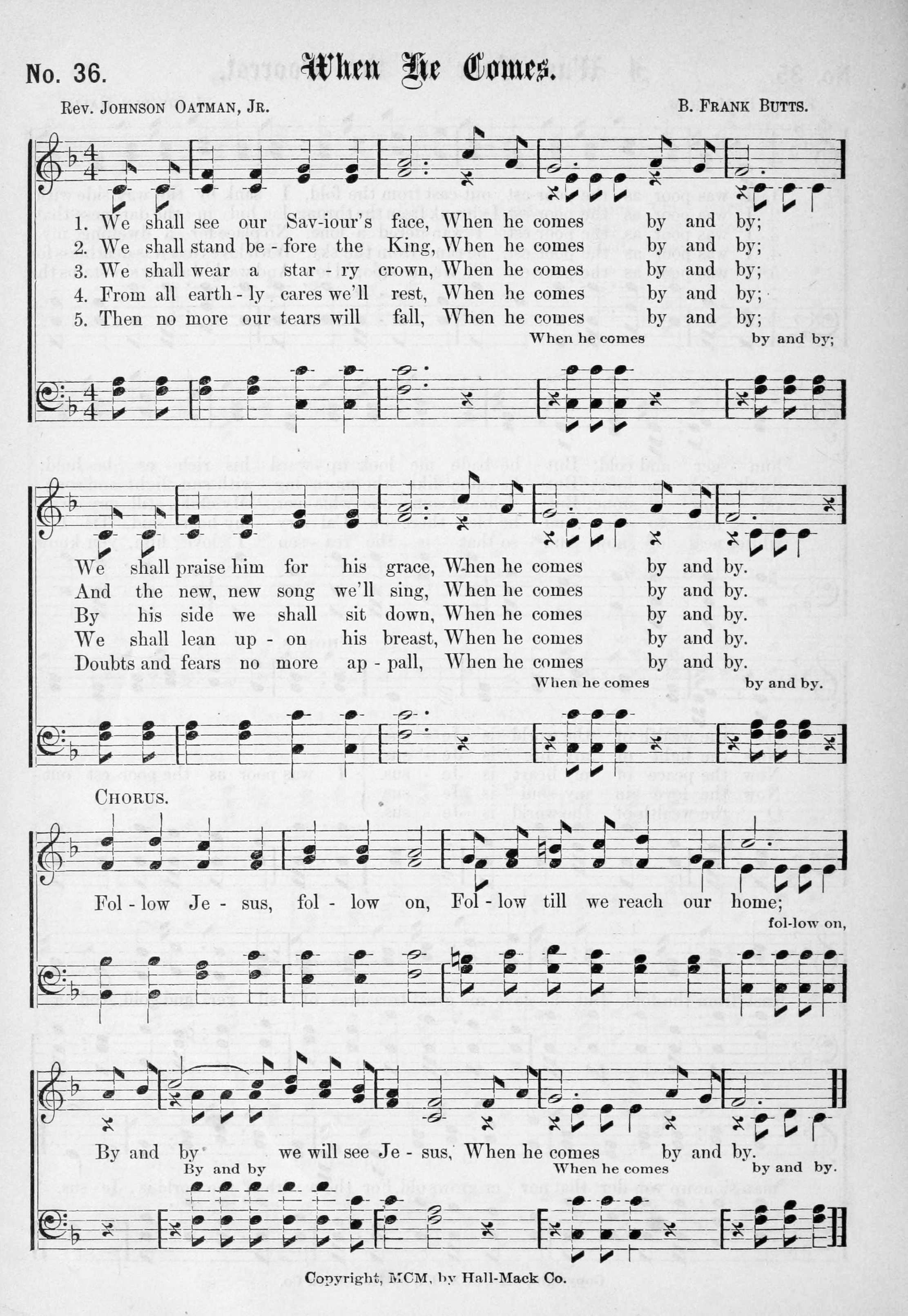 Hymn Sheet for When He Comes