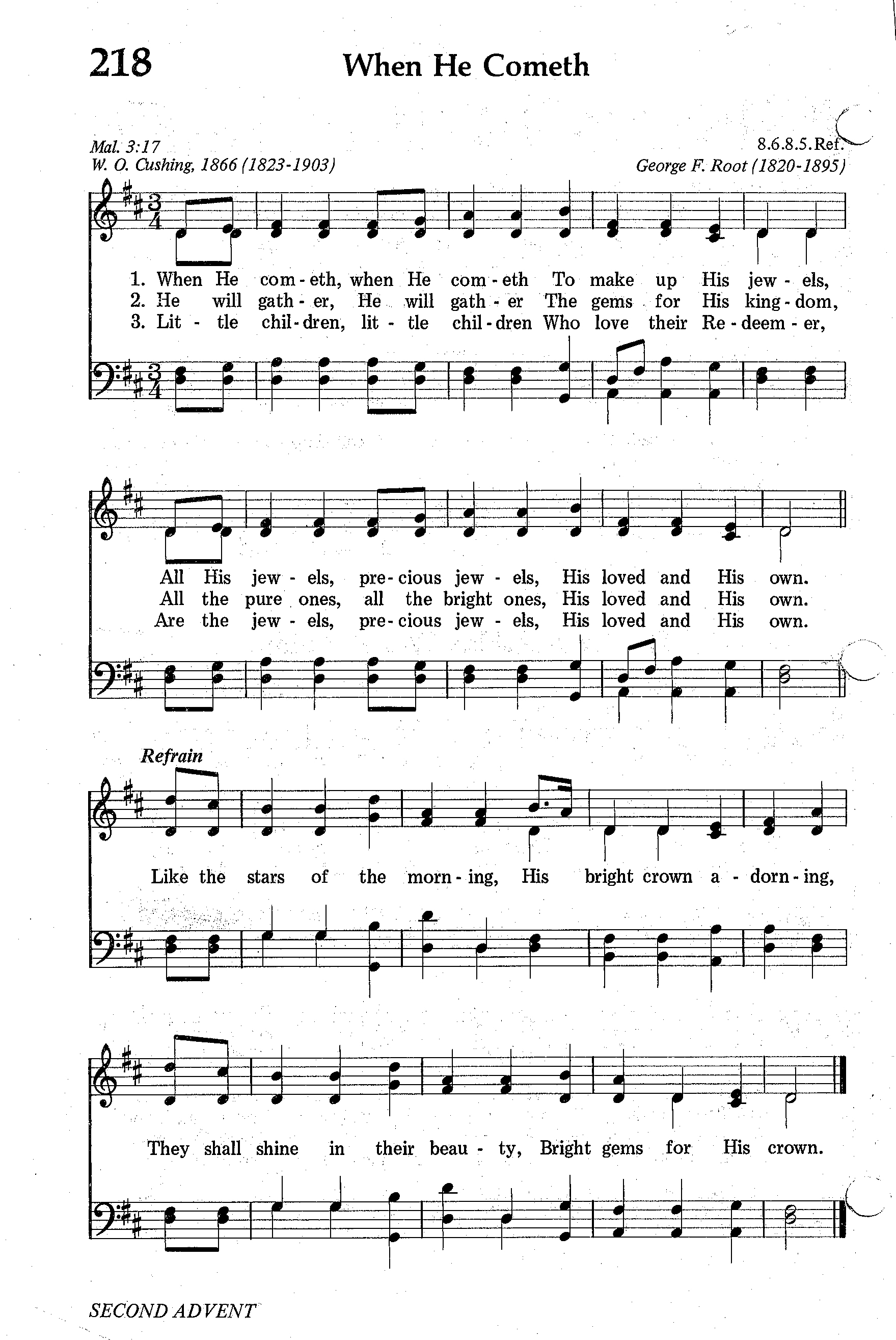 Hymn Sheet for When He Cometh