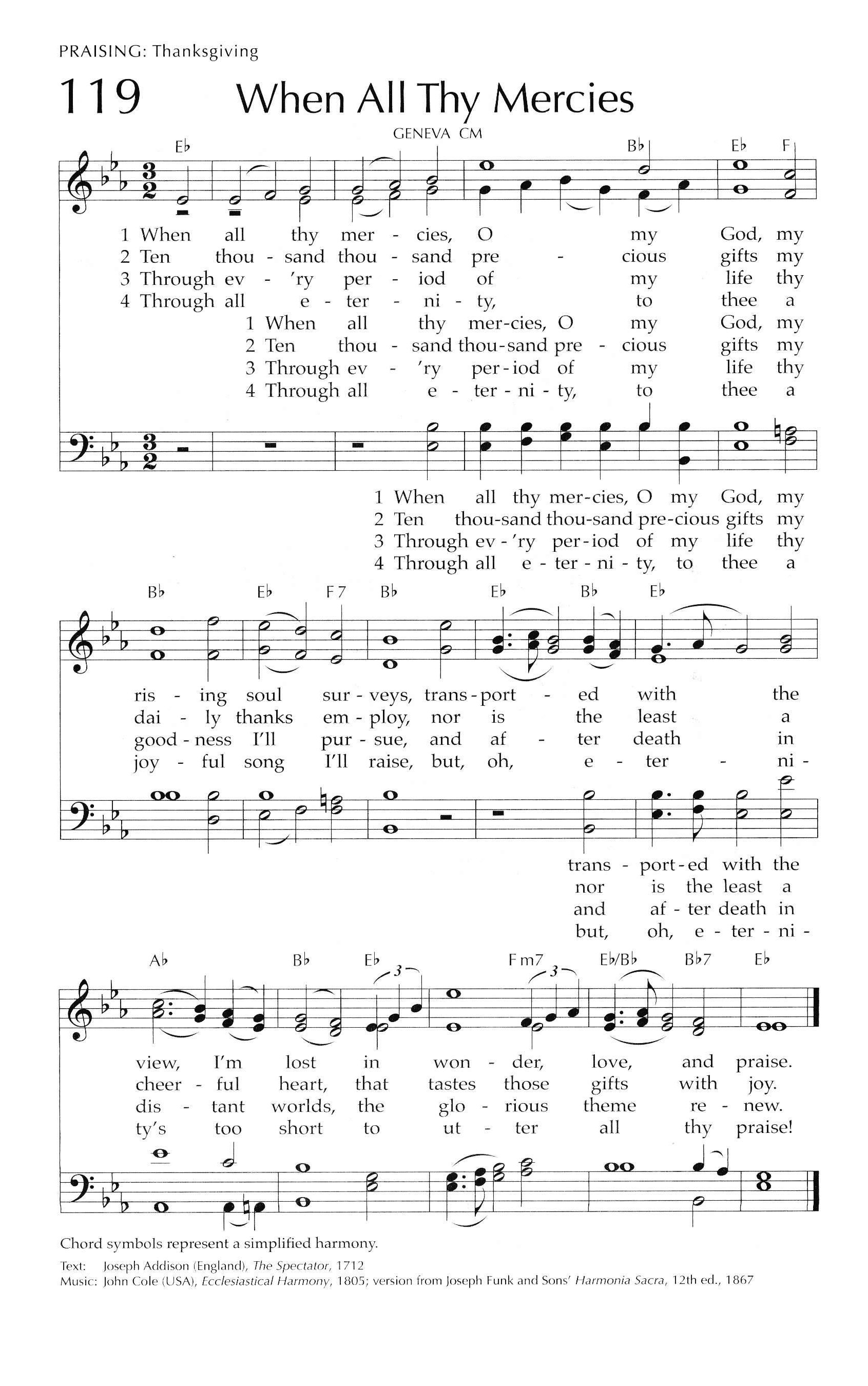 Hymn Sheet for When All Thy Mercies, O My God