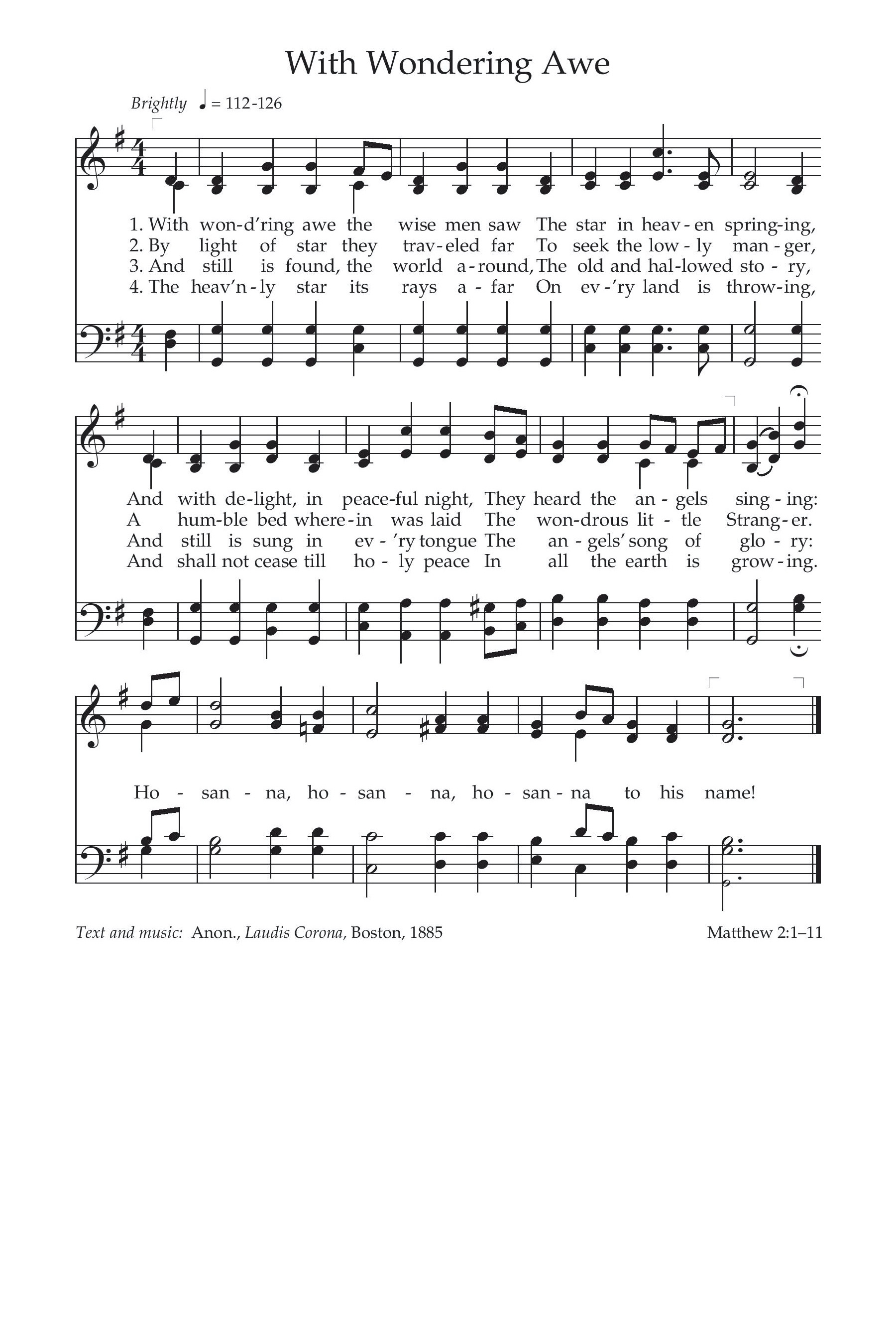 Hymn Sheet for With Wondering Awe, the Wisemen Saw...
