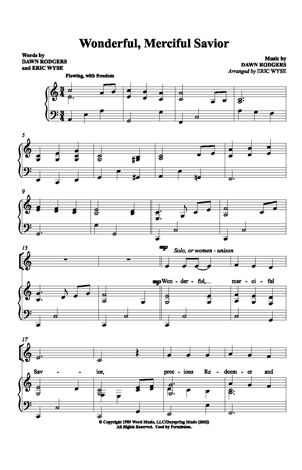 Hymn Sheet for Wonderful, Merciful Savior