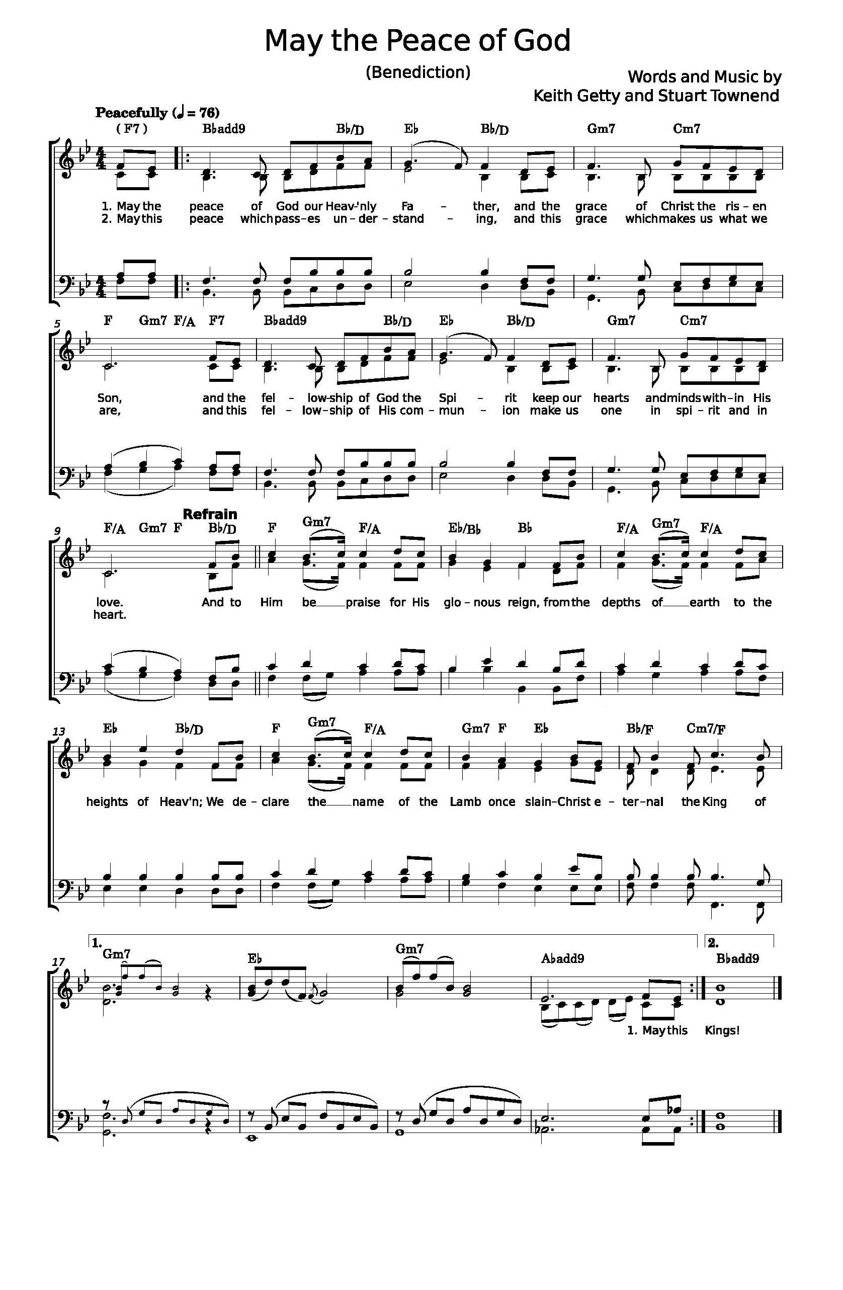 Hymn Sheet for May the Peace of God (Benediction)