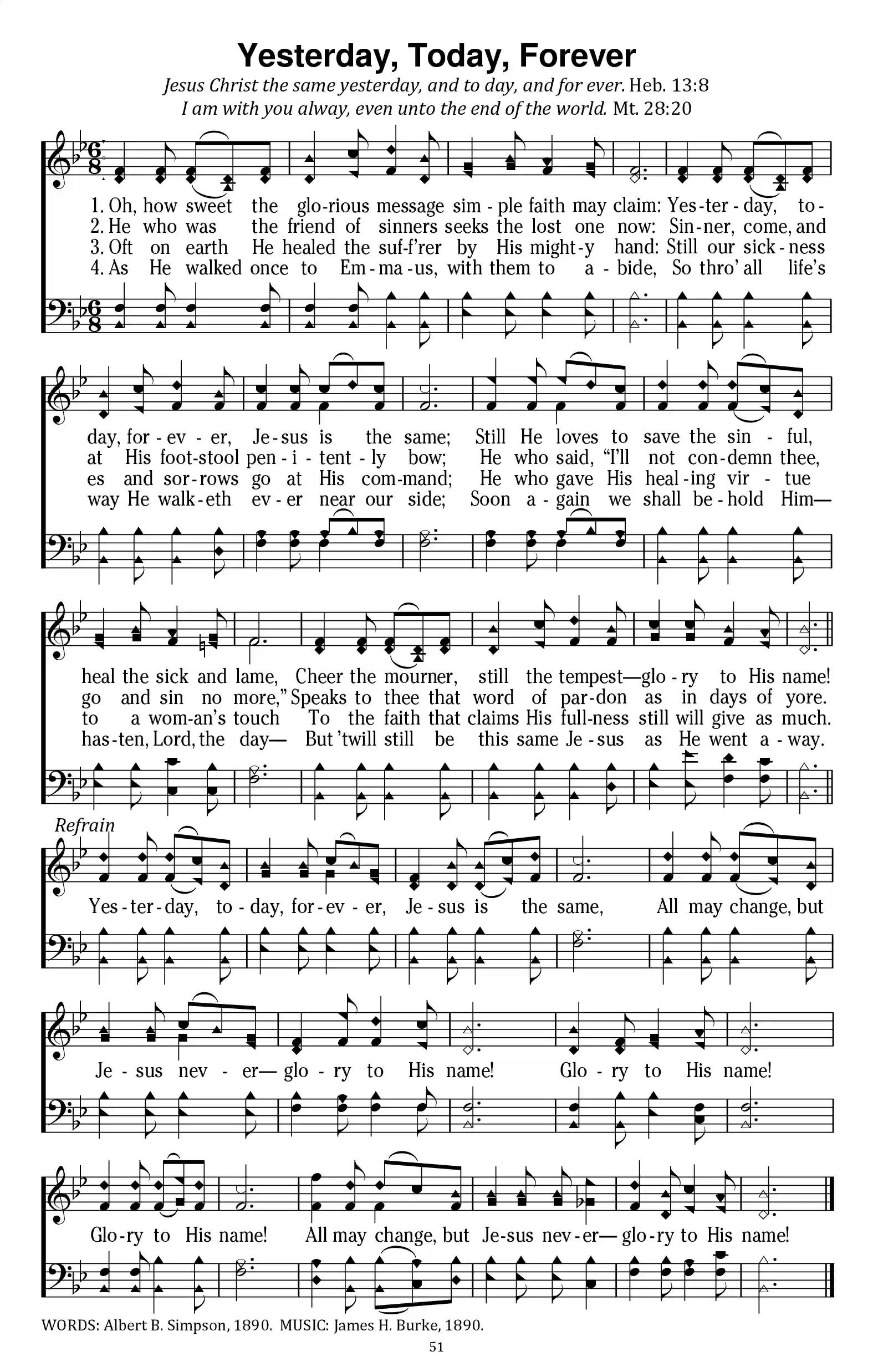Hymn Sheet for Yesterday, Today, Forever