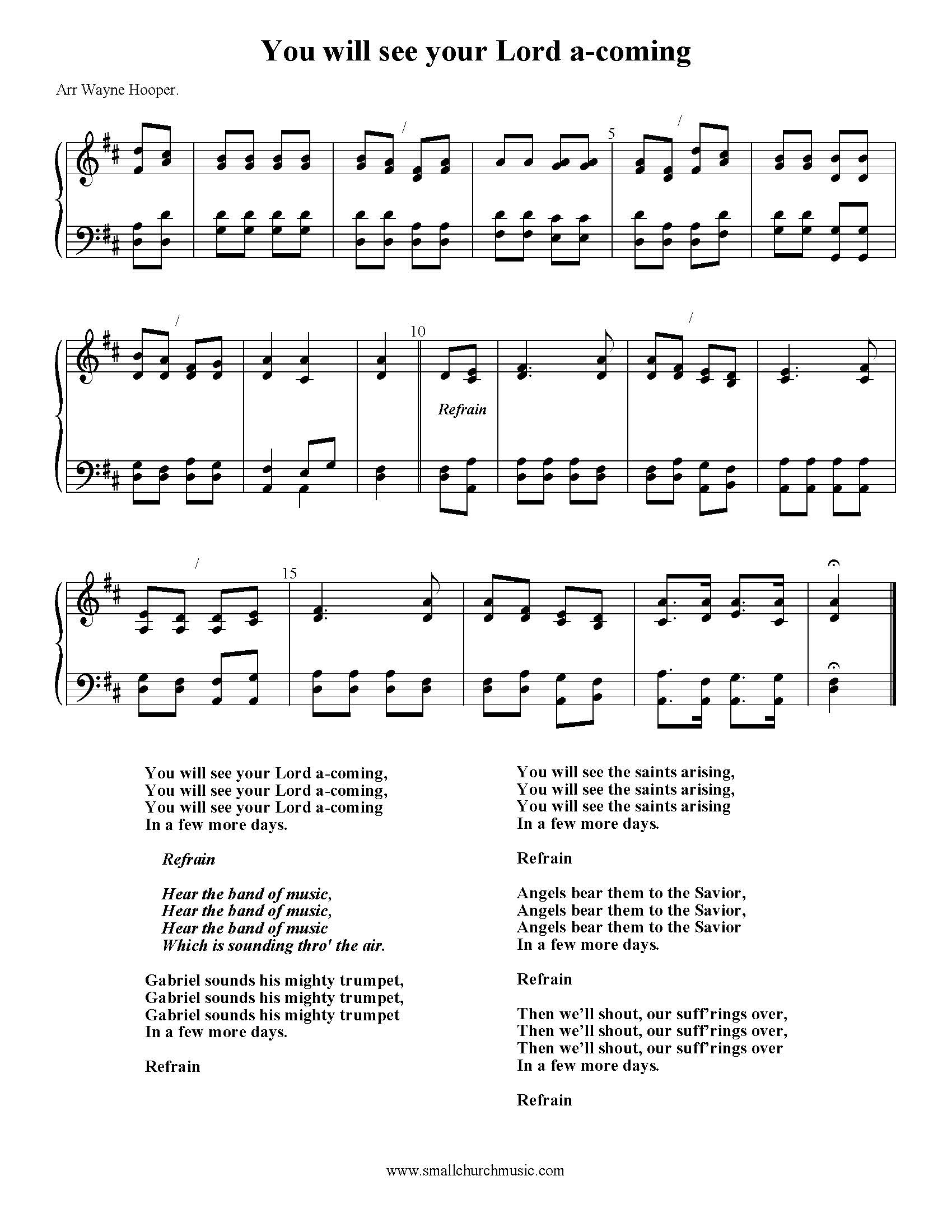 Hymn Sheet for You Will See Your Lord A-Coming