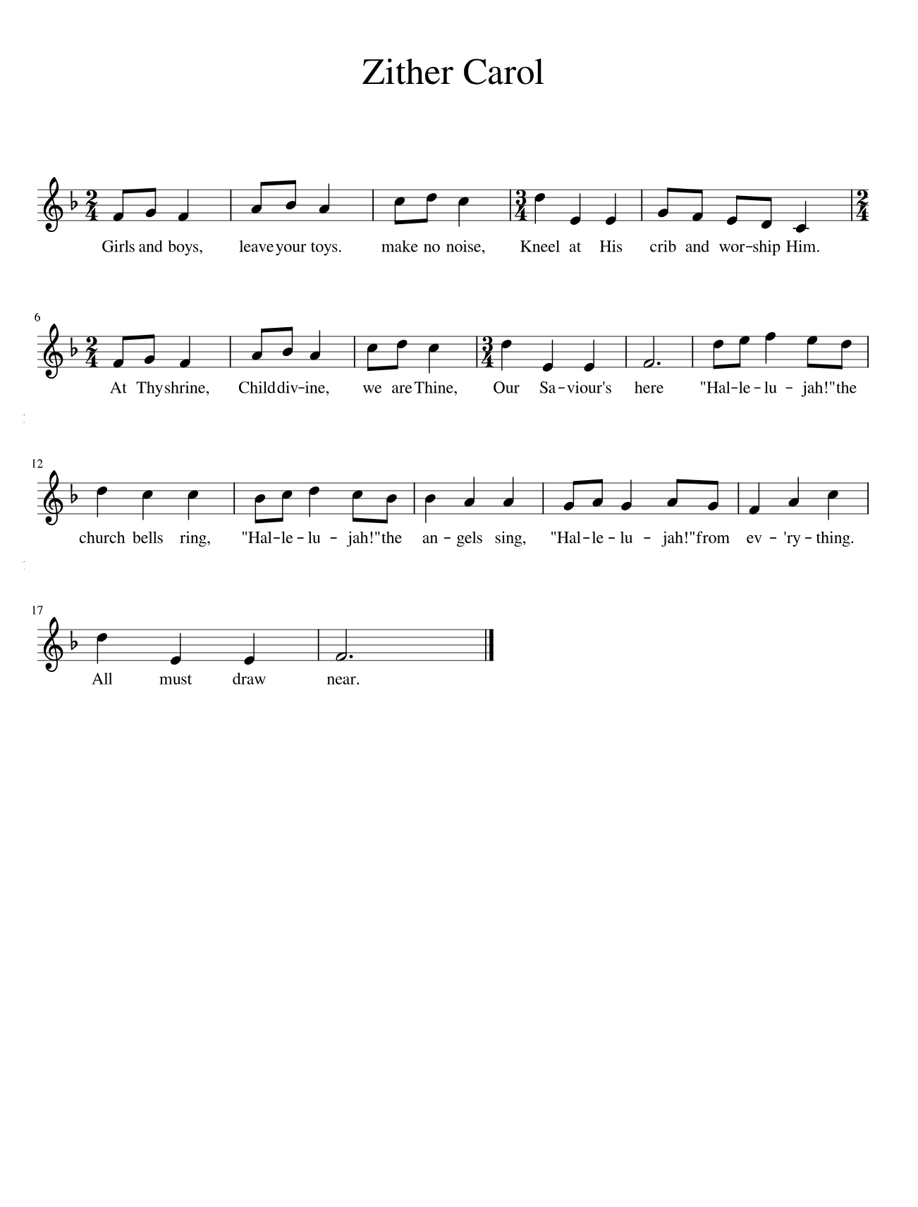 Hymn Sheet for Zither Carol