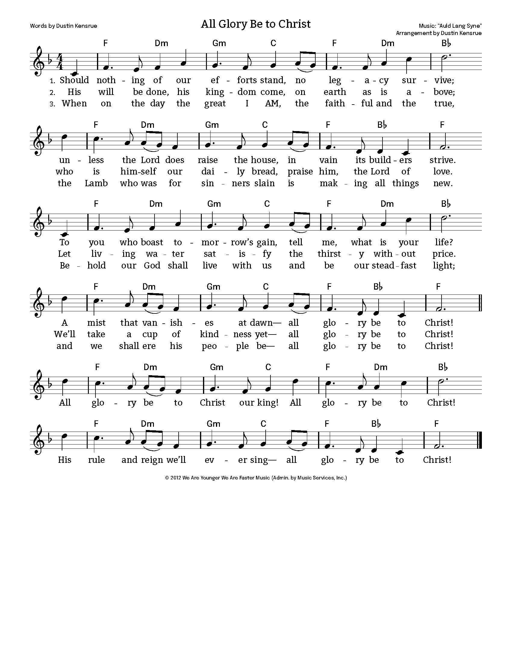 Hymn Sheet for All Glory be to Christ