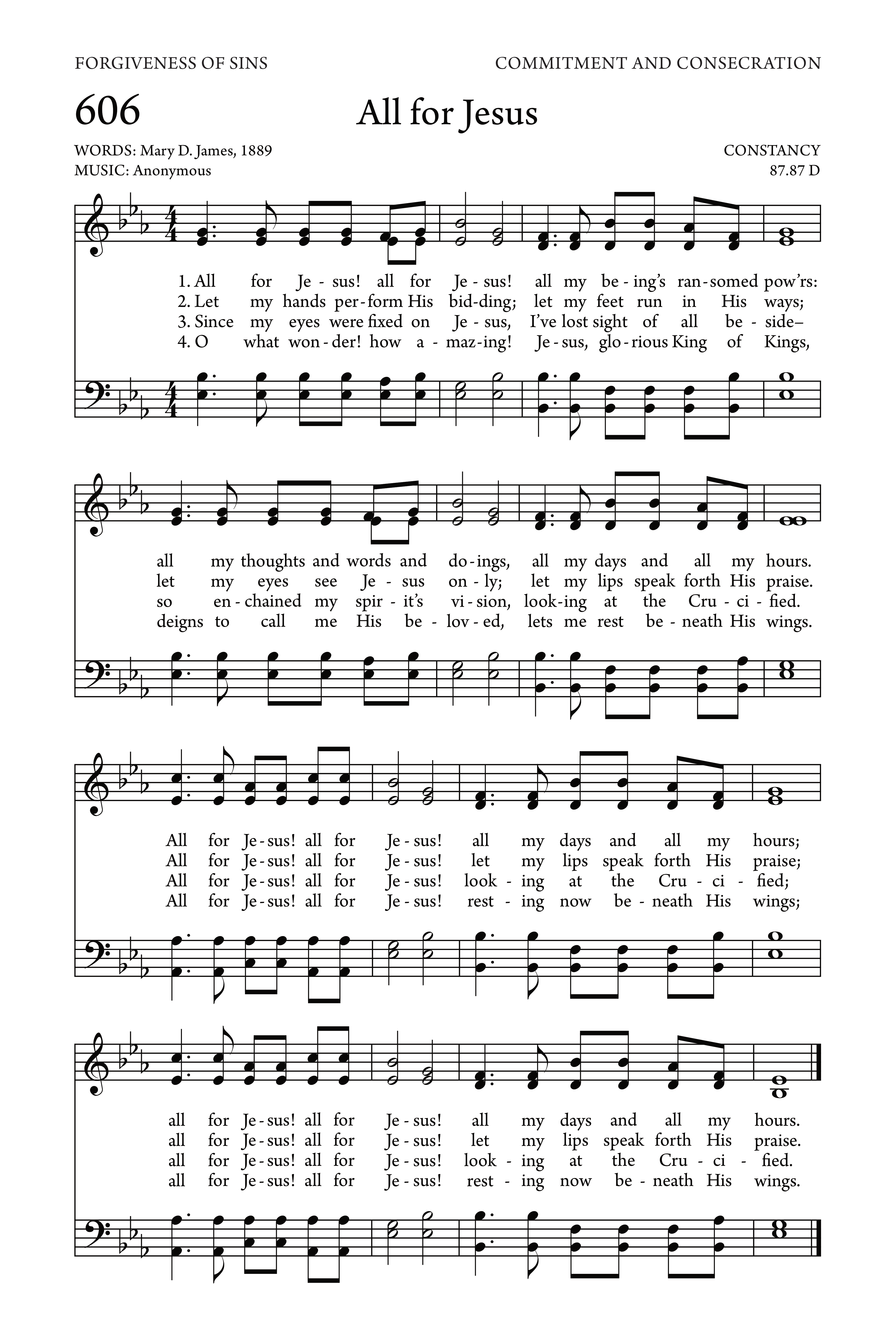 Hymn Sheet for All for Jesus, My Being and Ransomed Power
