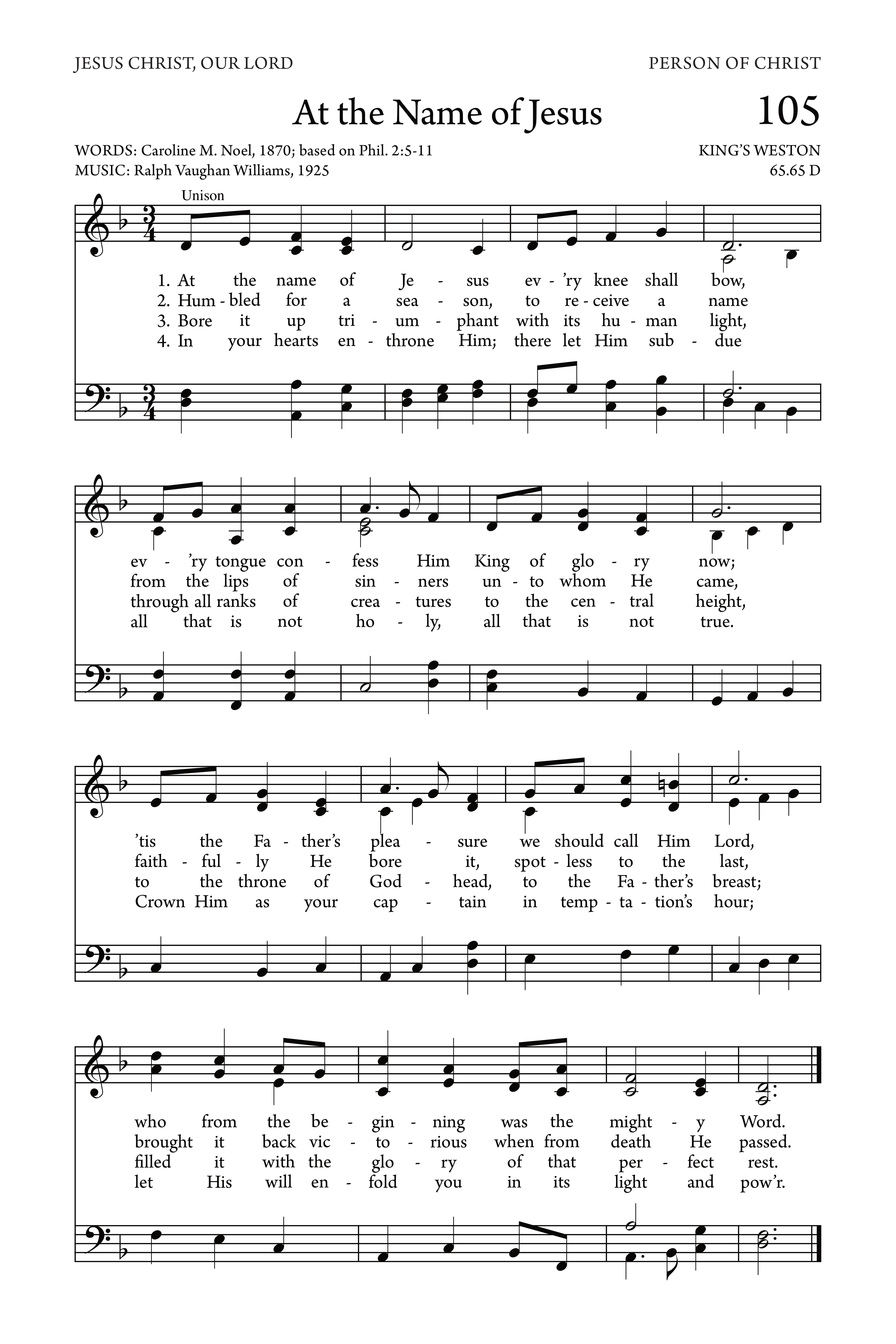 Hymn Sheet for At the Name of Jesus