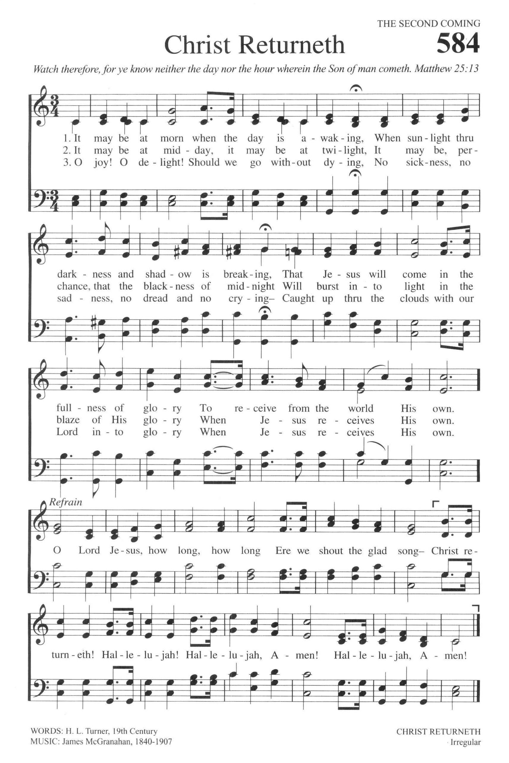 Hymn Sheet for Christ Returneth (It May Be at Morn)