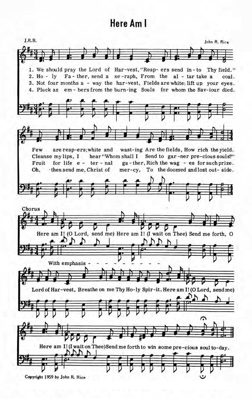Hymn Sheet for Here Am I