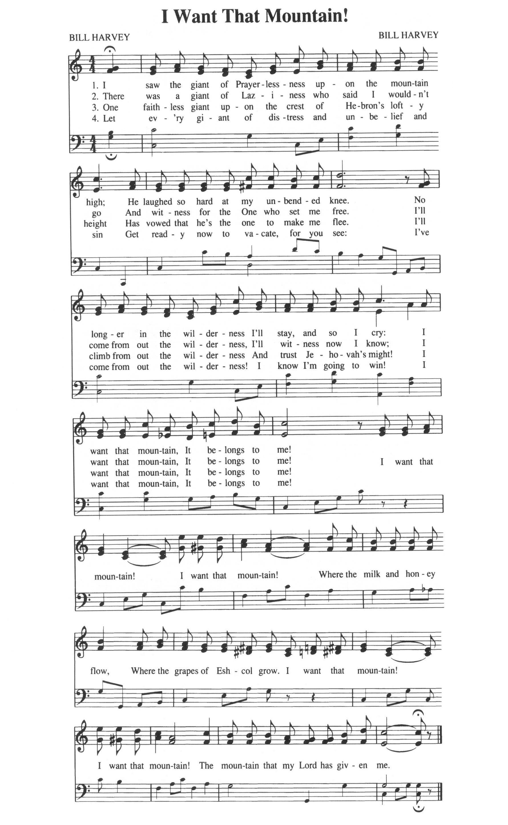 Hymn Sheet for Give Me this Mountain (I Want that Mountain)