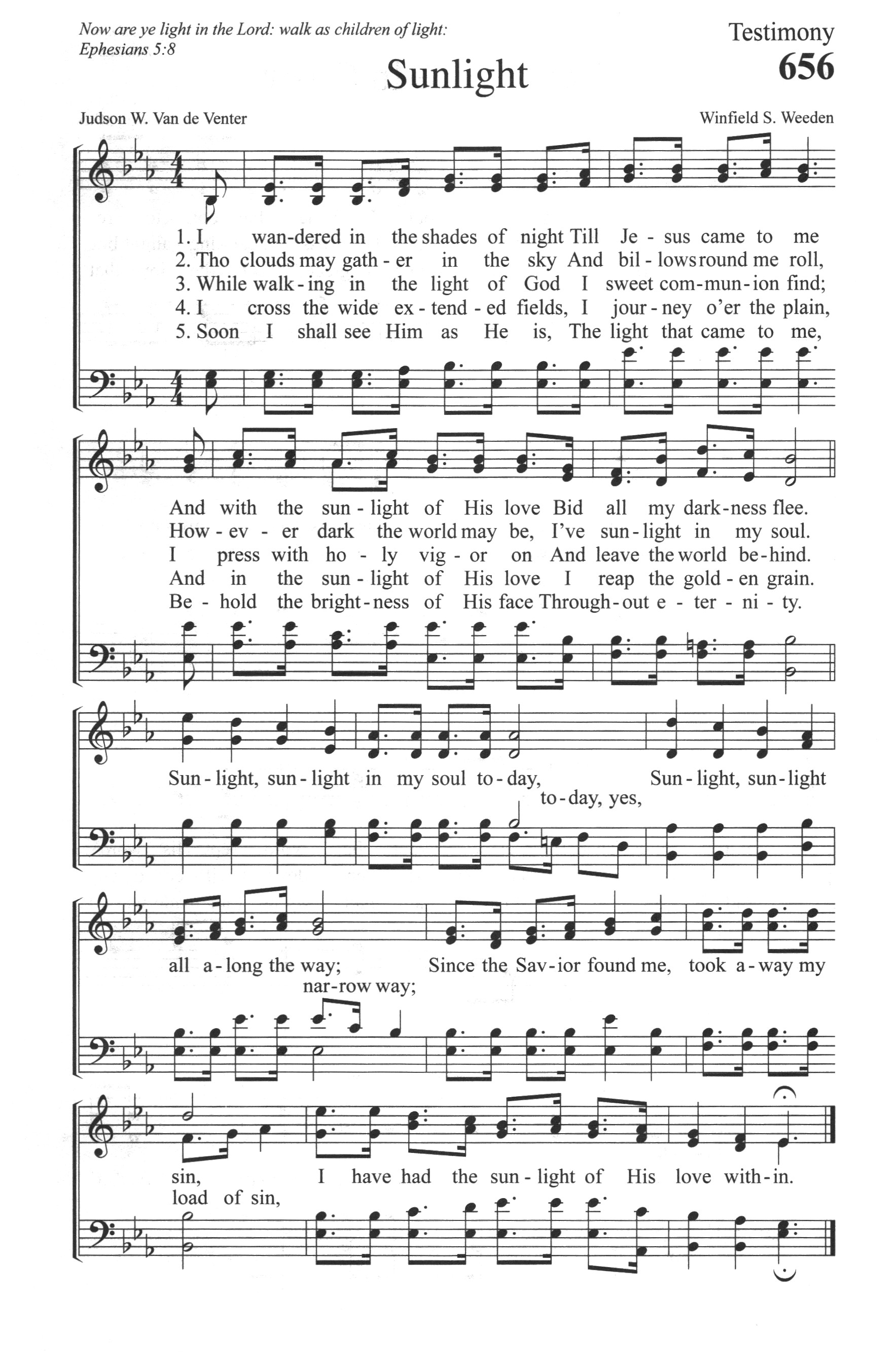 Hymn Sheet for Sunlight (I Wondered in the Shades of Night)