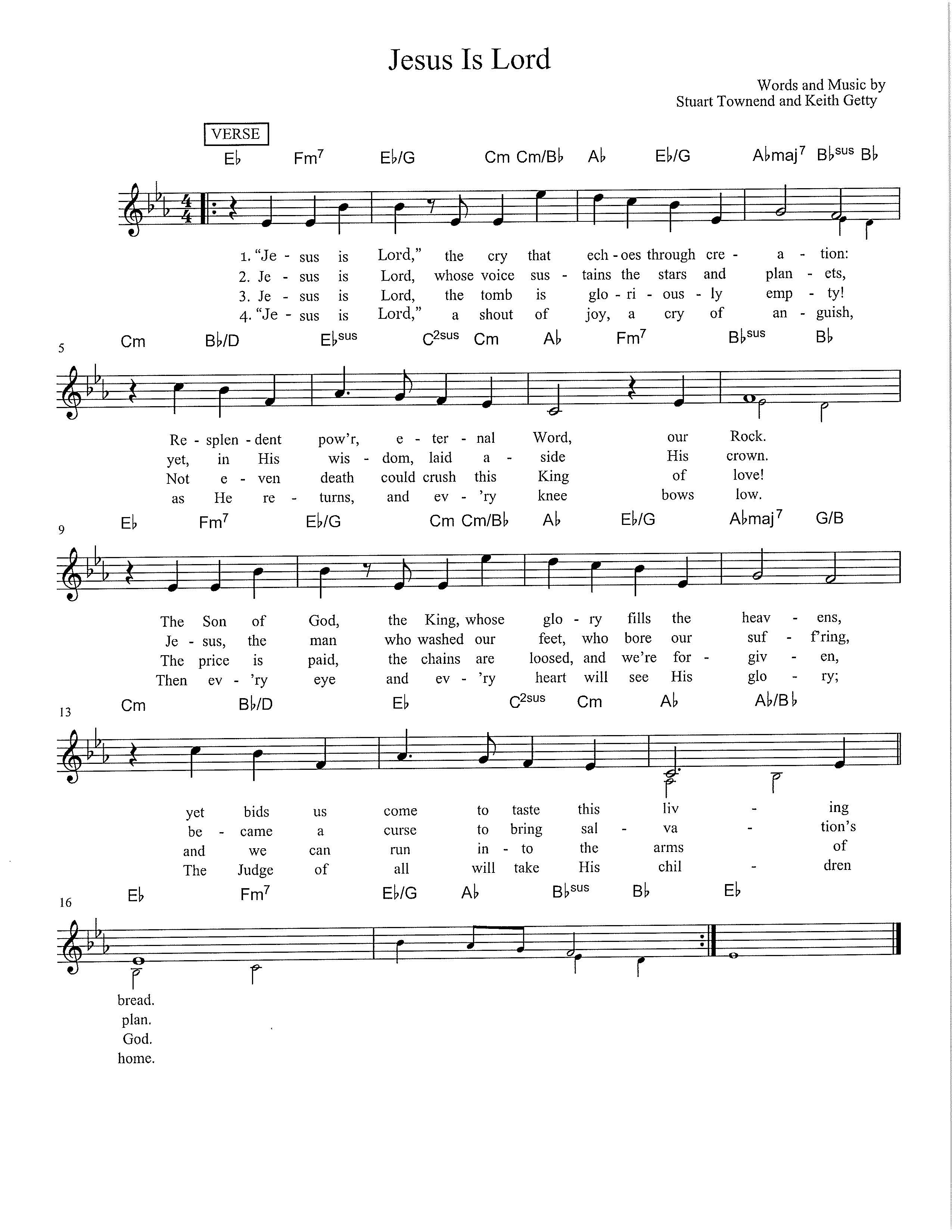 Hymn Sheet for Jesus Is Lord