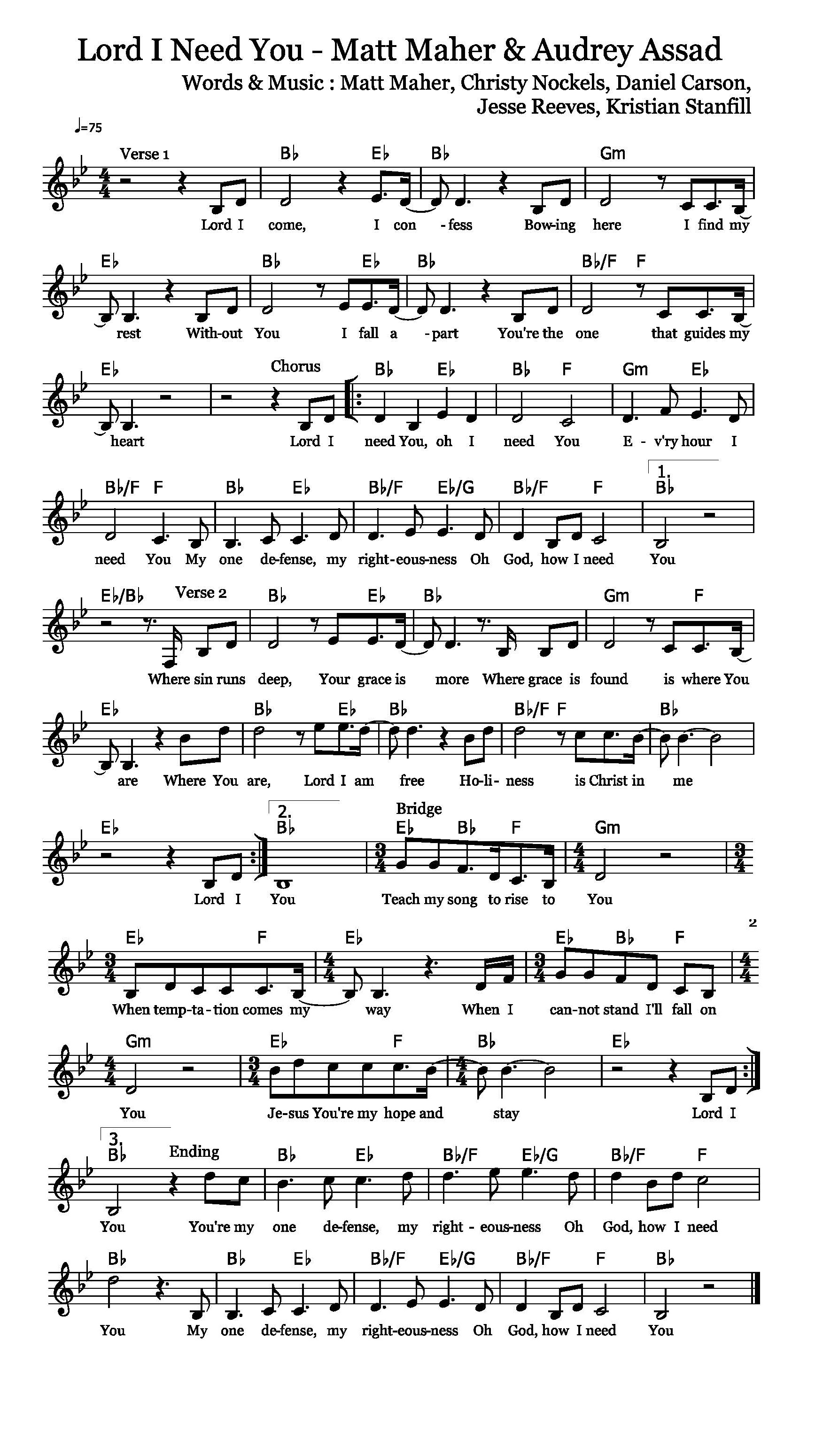 Hymn Sheet for Lord I Need You