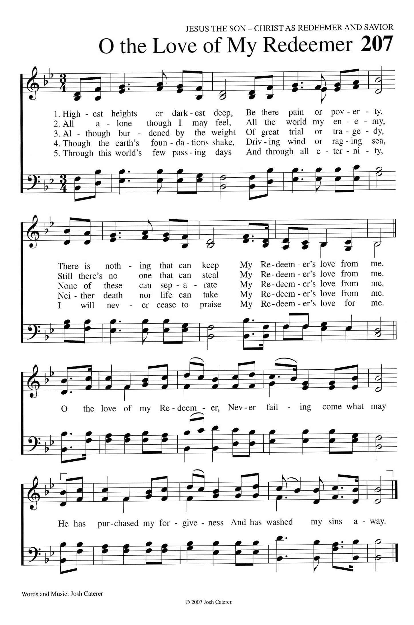 Hymn Sheet for O the Love of My Redeemer