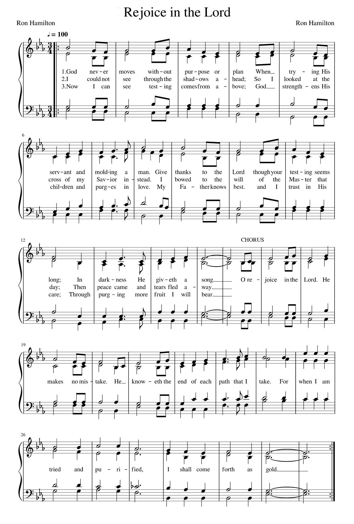 Hymn Sheet for O Rejoice in the Lord (He Makes No Mistakes)