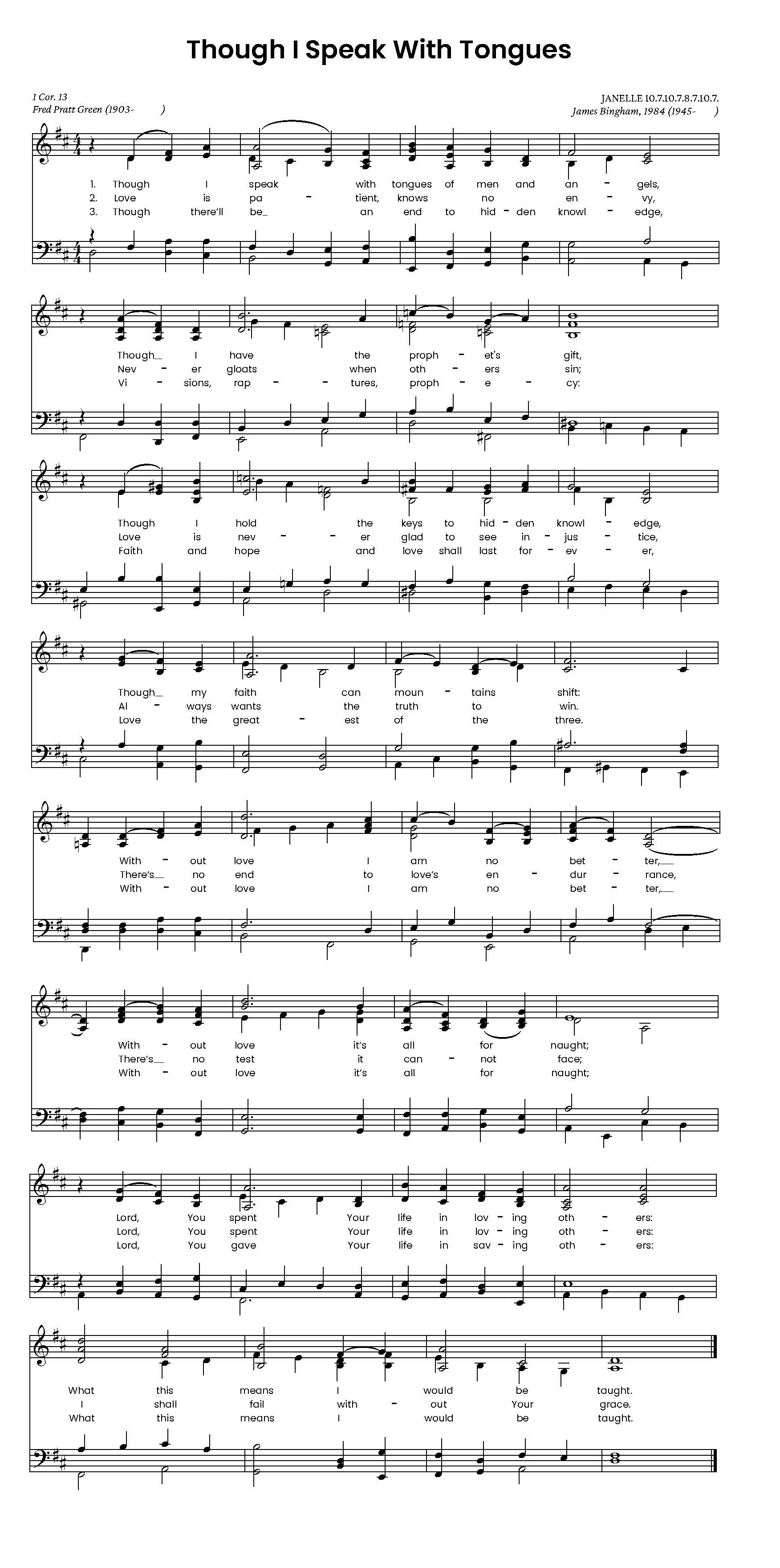 Hymn Sheet for Though I Speak With Tongues