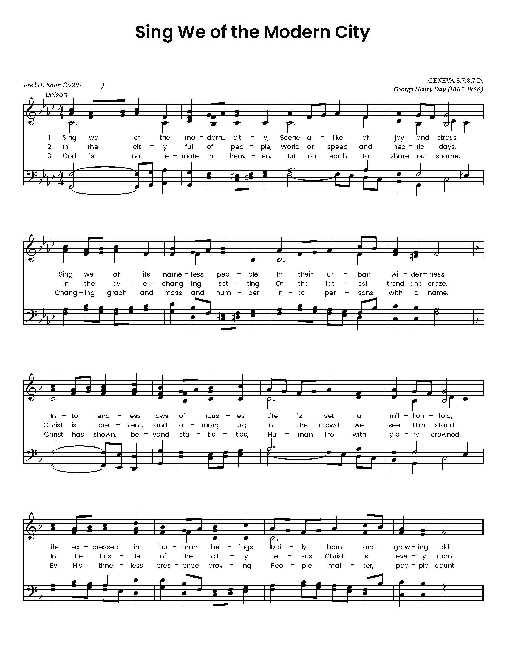 Hymn Sheet for Sing We of the Modern City