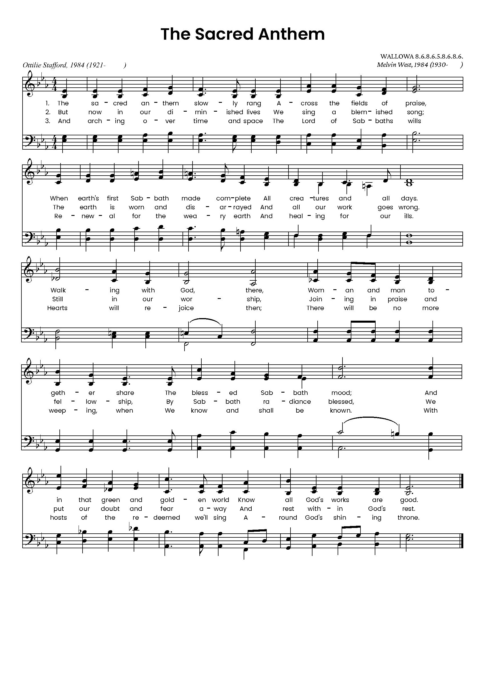 Hymn Sheet for The Sacred Anthem Slowly Rang