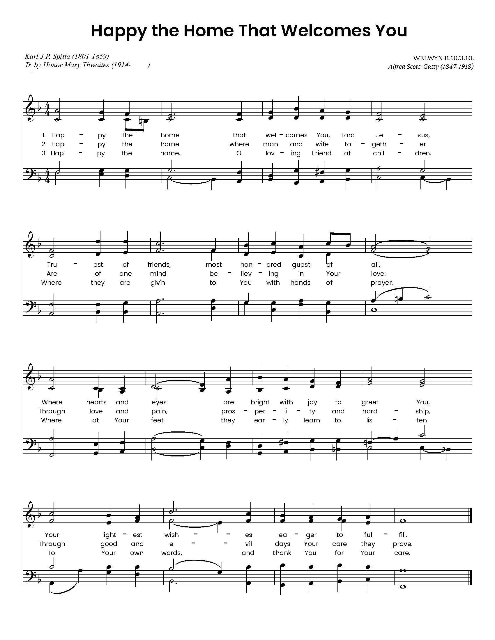 Hymn Sheet for Happy the home that welcomes you