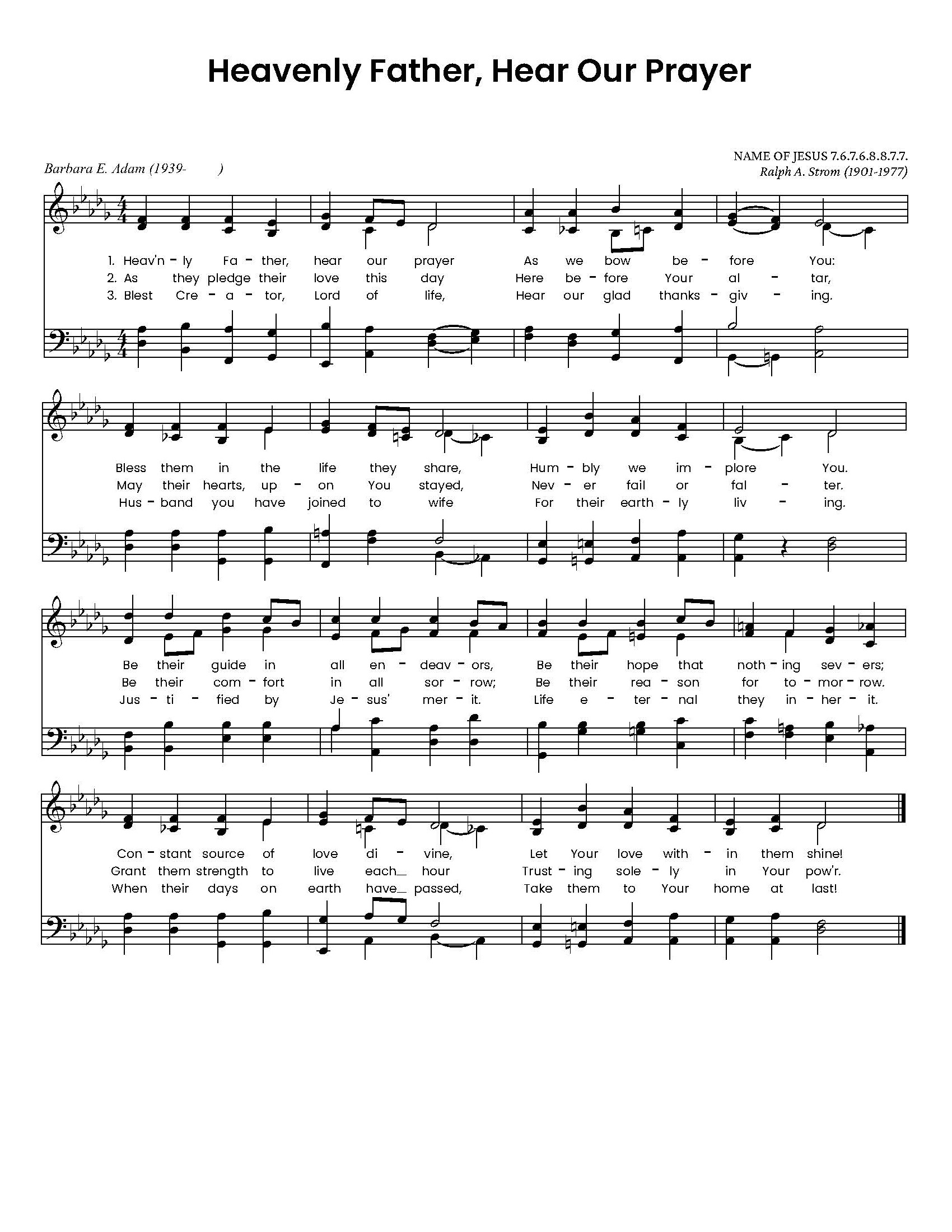 Hymn Sheet for Heavenly Father, Hear Our Prayer