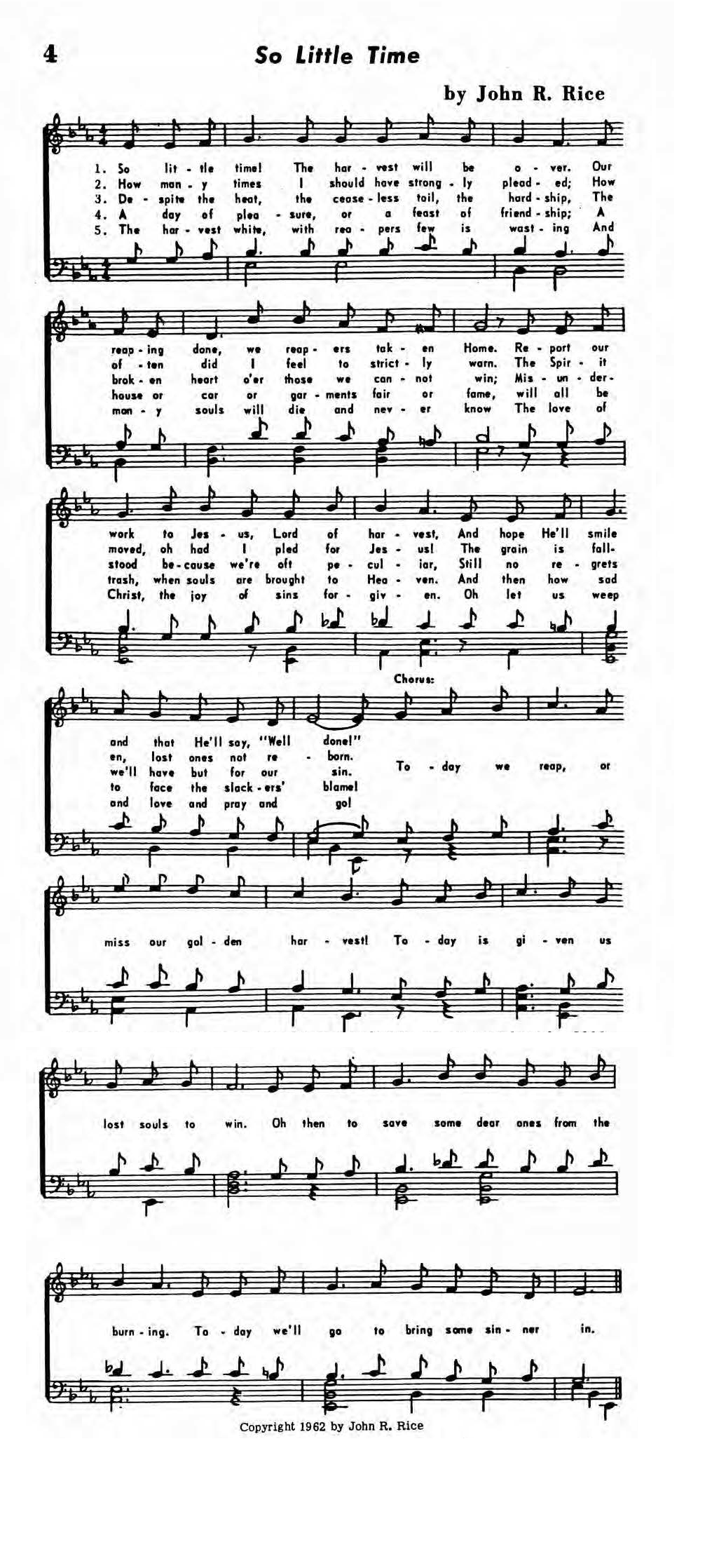 Hymn Sheet for So Little Time