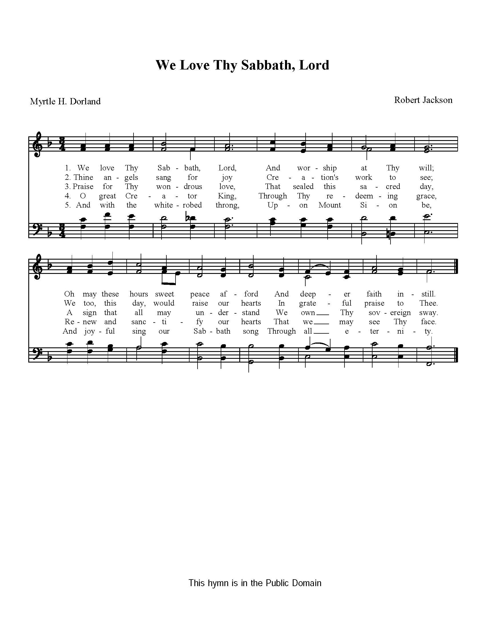 Hymn Sheet for We Love Thy Sabbath, Lord