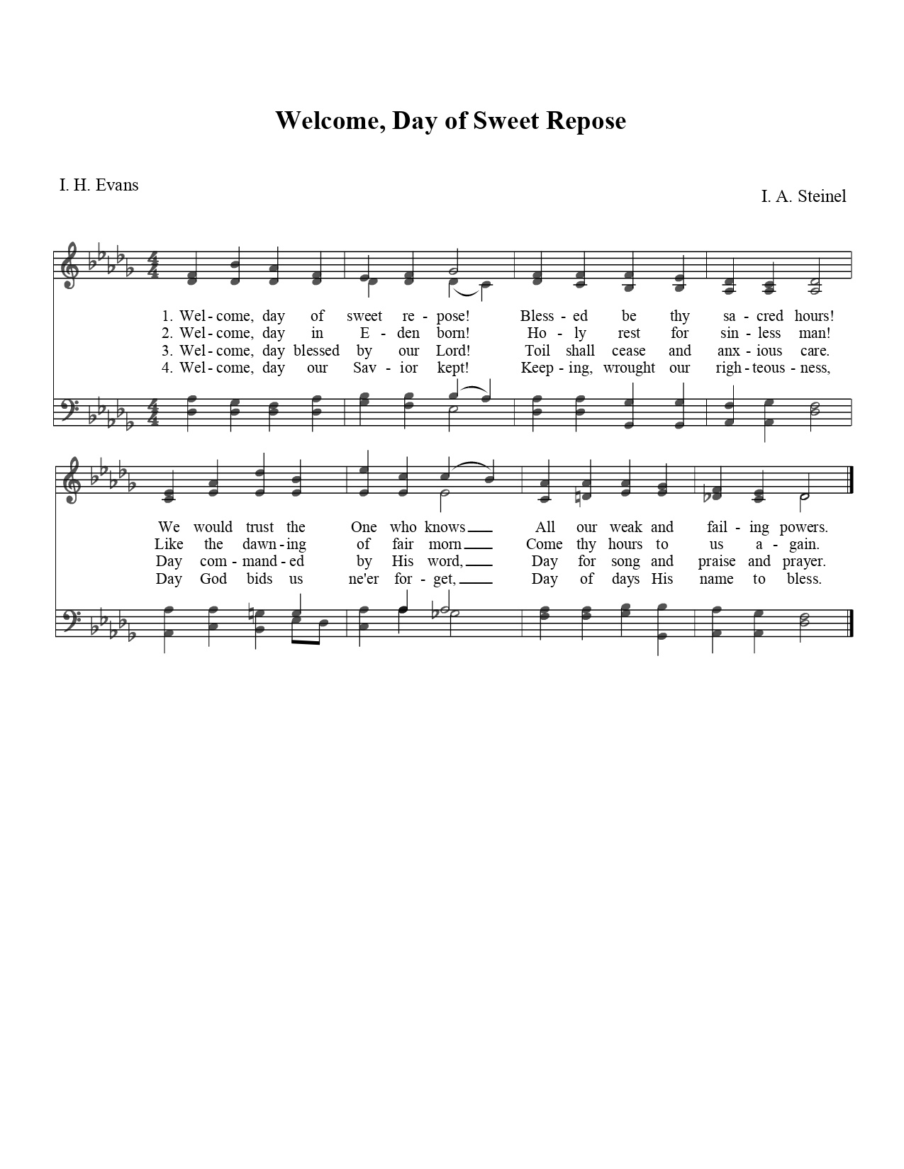 Hymn Sheet for Welcome, Day of Sweet Repose