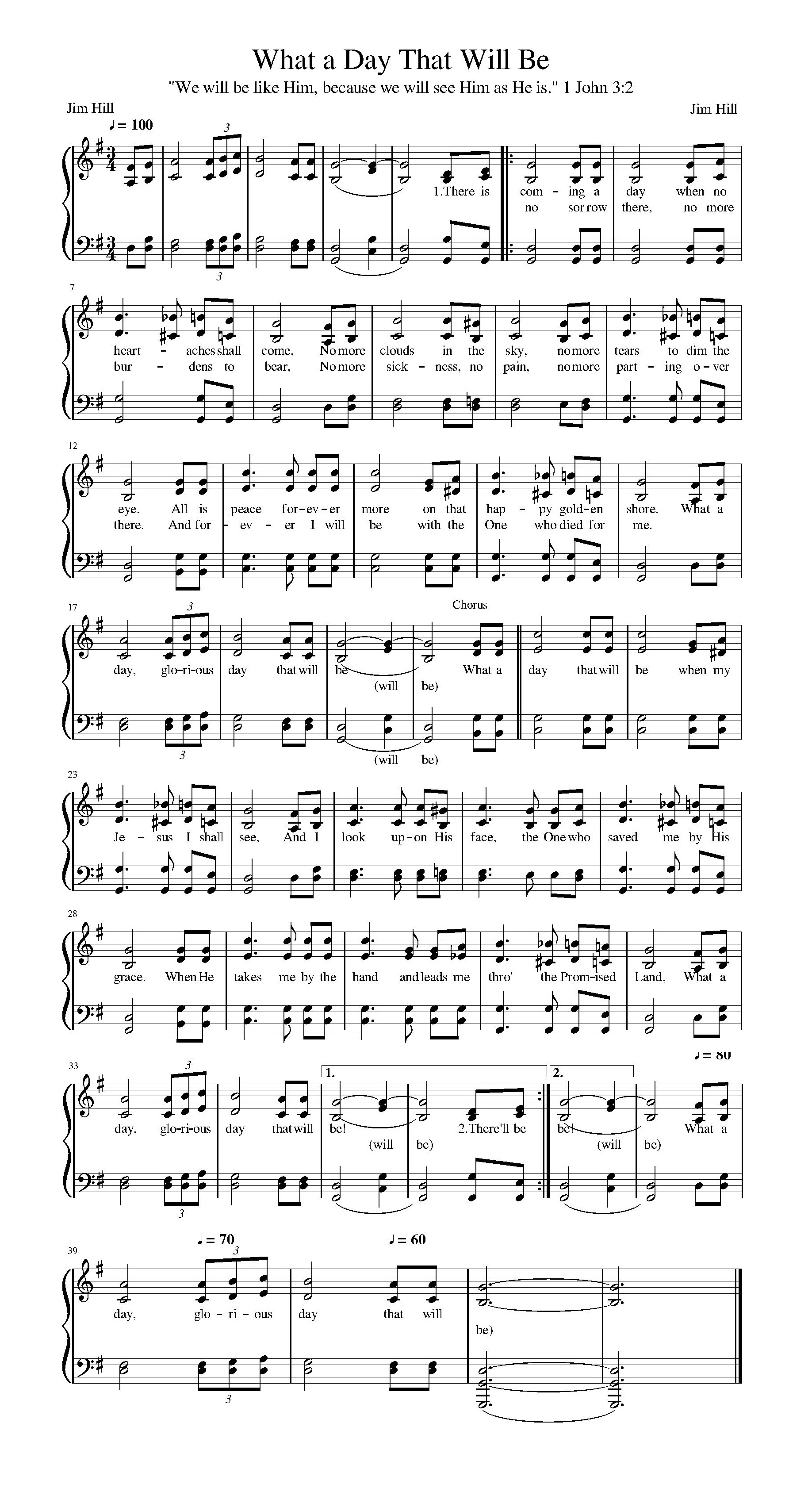 Hymn Sheet for What A Day That Will Be
